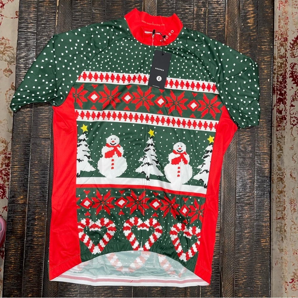 Neopro Festive Snowman Cycling Jersey Large Unisex with zipper & 3 back pockets